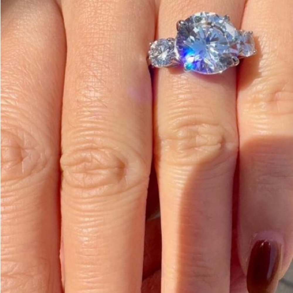 Italo Three Stone Created White Sapphire Engagement Ring - Picture 6 of 9